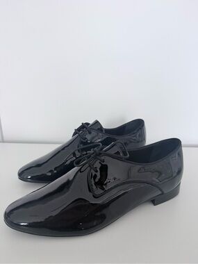 Longchamp Black Patent Leather Derby Shoes